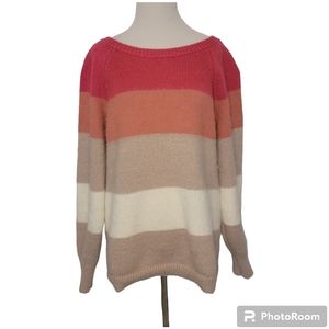 Loft Plus Women's Plus Size Striped Color-block Crewneck Sweater - 14